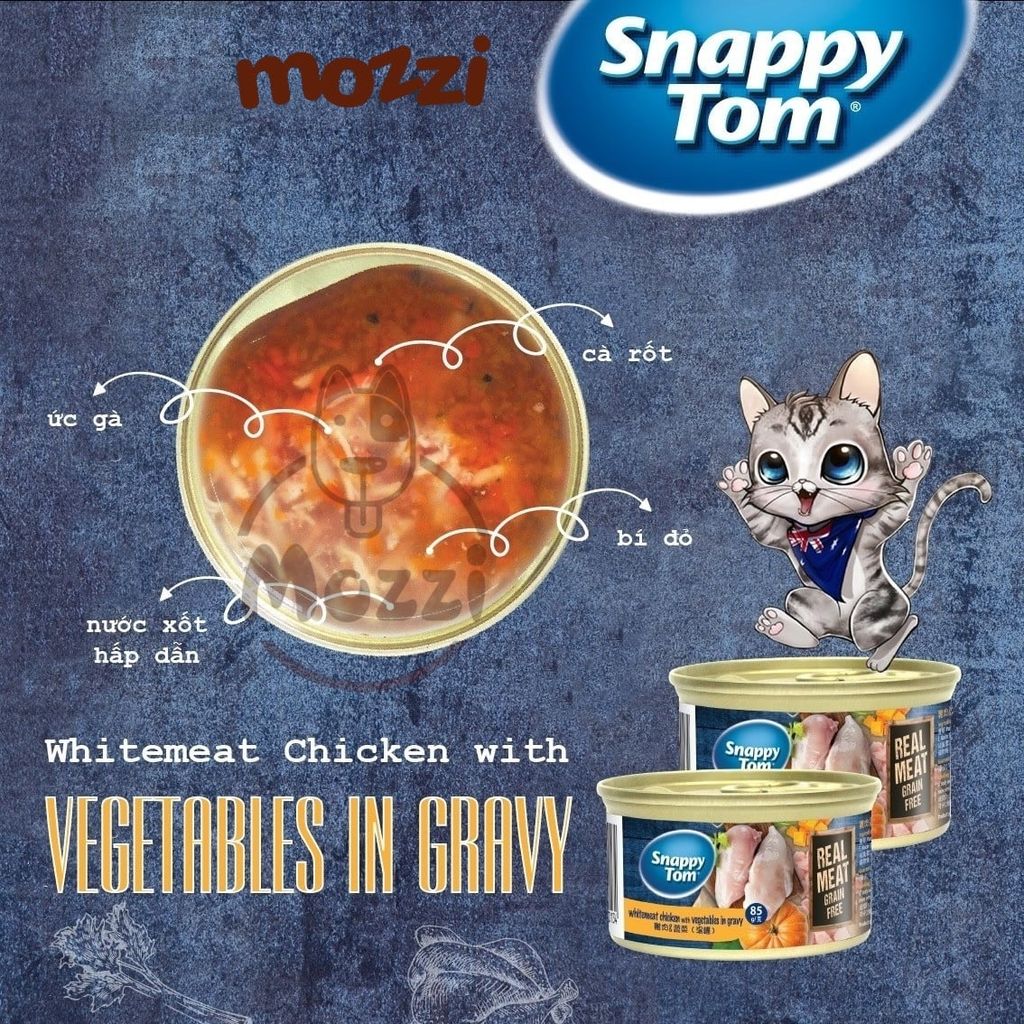 Pate cho mèo Snappy Tom lon 85gr Real Fish Real Meat
