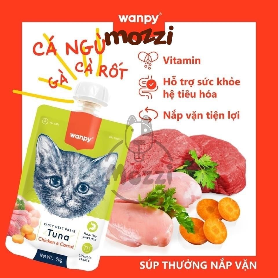 Súp thưởng cho mèo Wanpy có nắp vặn Bịch 90gr