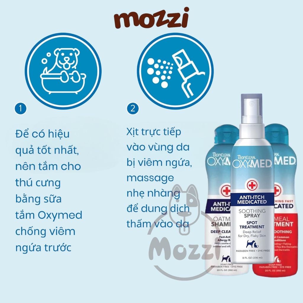 Xịt giảm ngứa viêm da tức thì Anti-Itch Tropiclean Oxymed cho chó mèo Chai 236ml