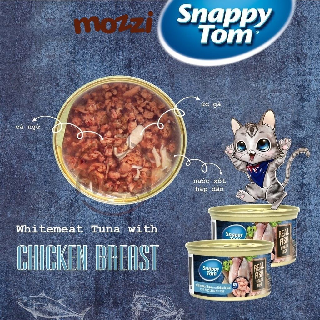 Pate cho mèo Snappy Tom lon 85gr Real Fish Real Meat