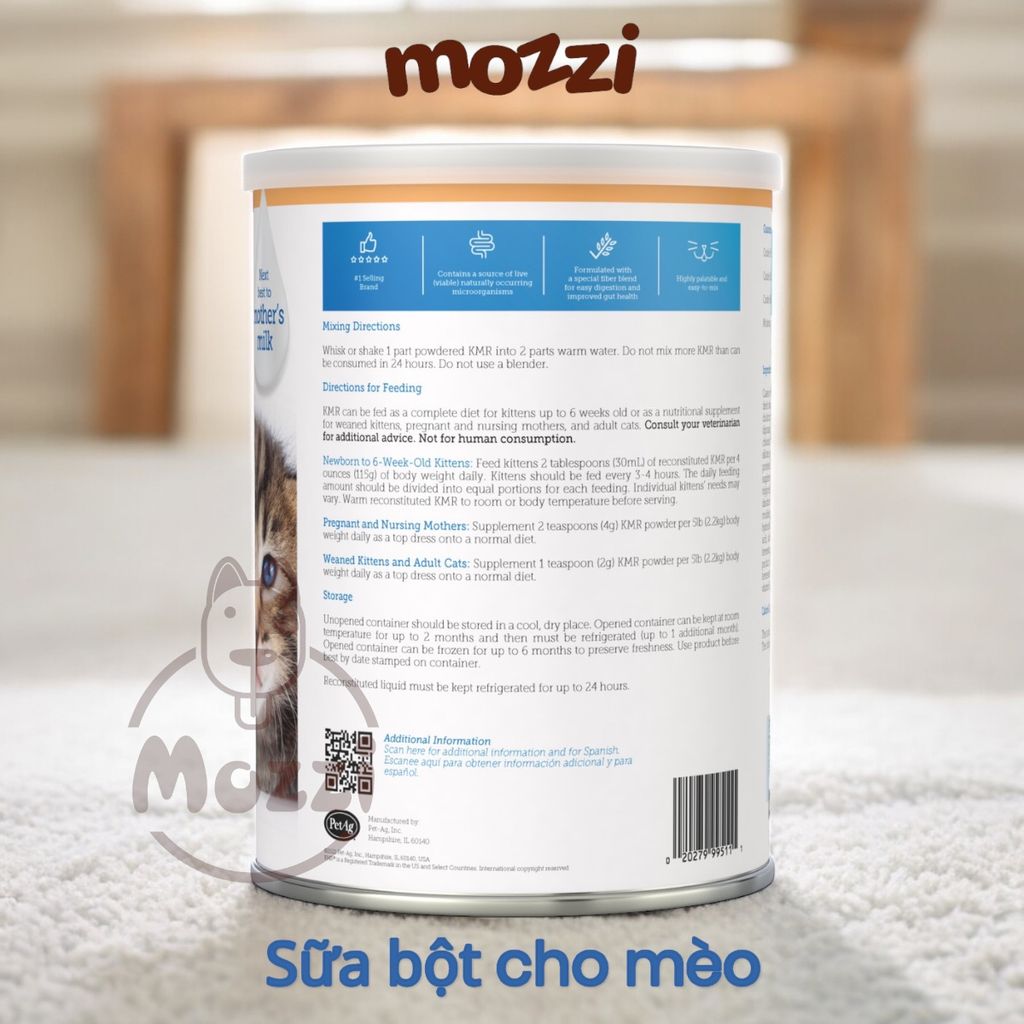 Sữa bột KMR Kitten Milk Replacer Powder PetAg Lon 170g 340g 749g cho mèo sơ sinh