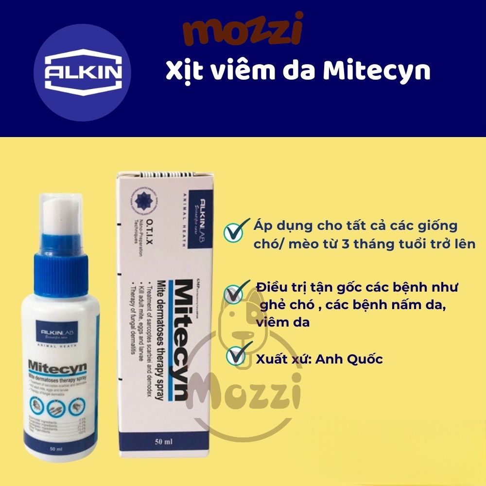 Xịt ve rận Alkin Mitecyn Chai 50ml cho chó mèo