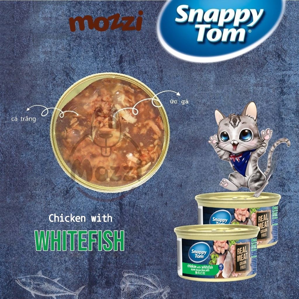 Pate cho mèo Snappy Tom lon 85gr Real Fish Real Meat
