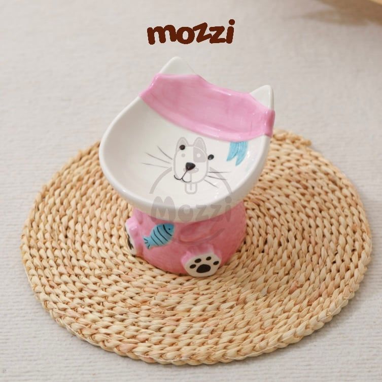 Chén bát ăn sứ cho chó mèo đế cao chống gù hình động vật