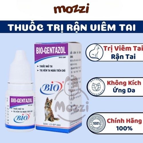 Nhỏ tai Bio - Gentazol viêm tai cho chó mèo Chai 10ml
