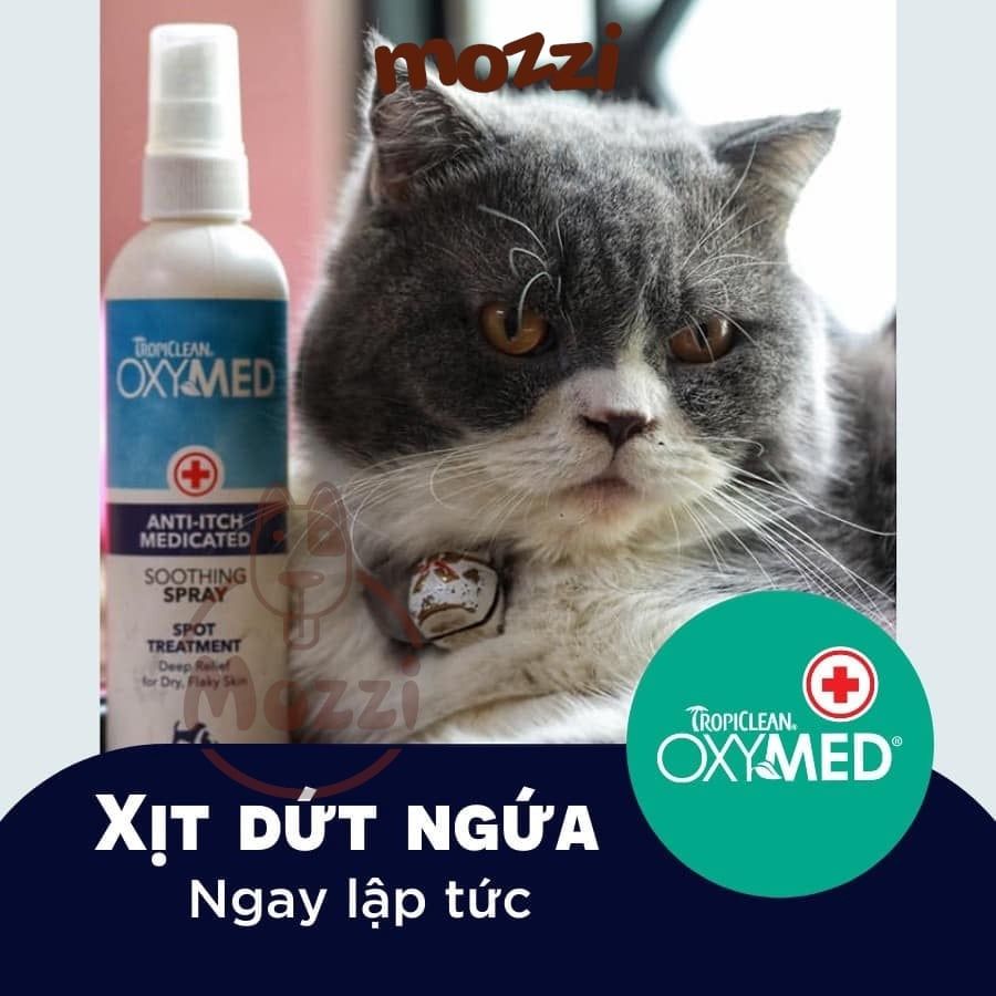 Xịt giảm ngứa viêm da tức thì Anti-Itch Tropiclean Oxymed cho chó mèo Chai 236ml