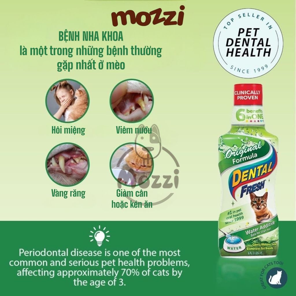 Dung dịch pha uống hết hôi miệng mảng bám trắng răng cho chó mèo Dental Fresh - Made in USA