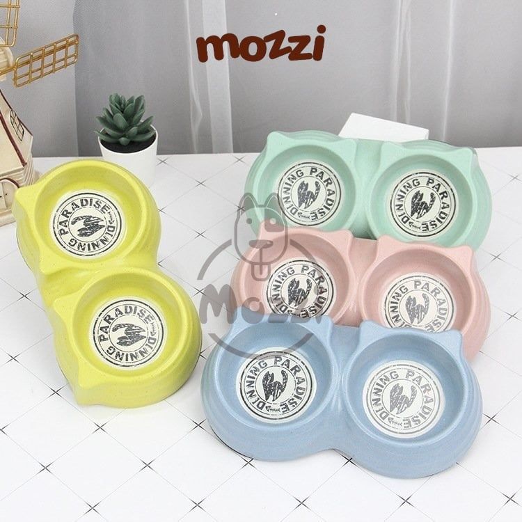 Chén bát ăn đôi cho chó mèo nhựa sợi tre hình tai mèo