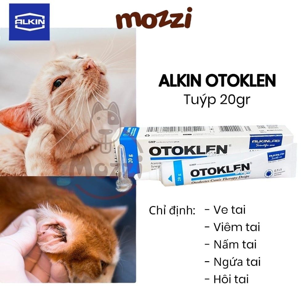 Nhỏ viêm rận tai Otoklen Alkin Tuýp 20g cho chó mèo