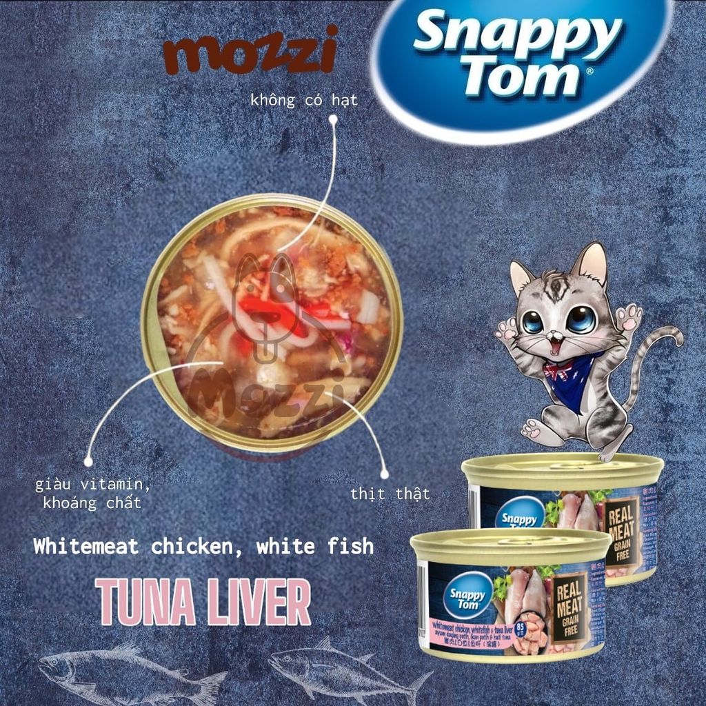Pate cho mèo Snappy Tom lon 85gr Real Fish Real Meat