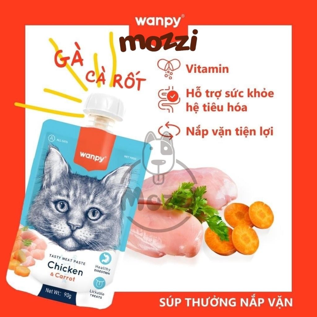 Súp thưởng cho mèo Wanpy có nắp vặn Bịch 90gr
