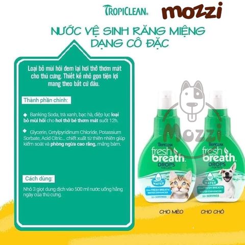 Dung dịch chăm sóc răng miệng đậm đặc Tropiclean Fresh Breaths Drops pha nước uống Chai 65ml cho chó mèo 