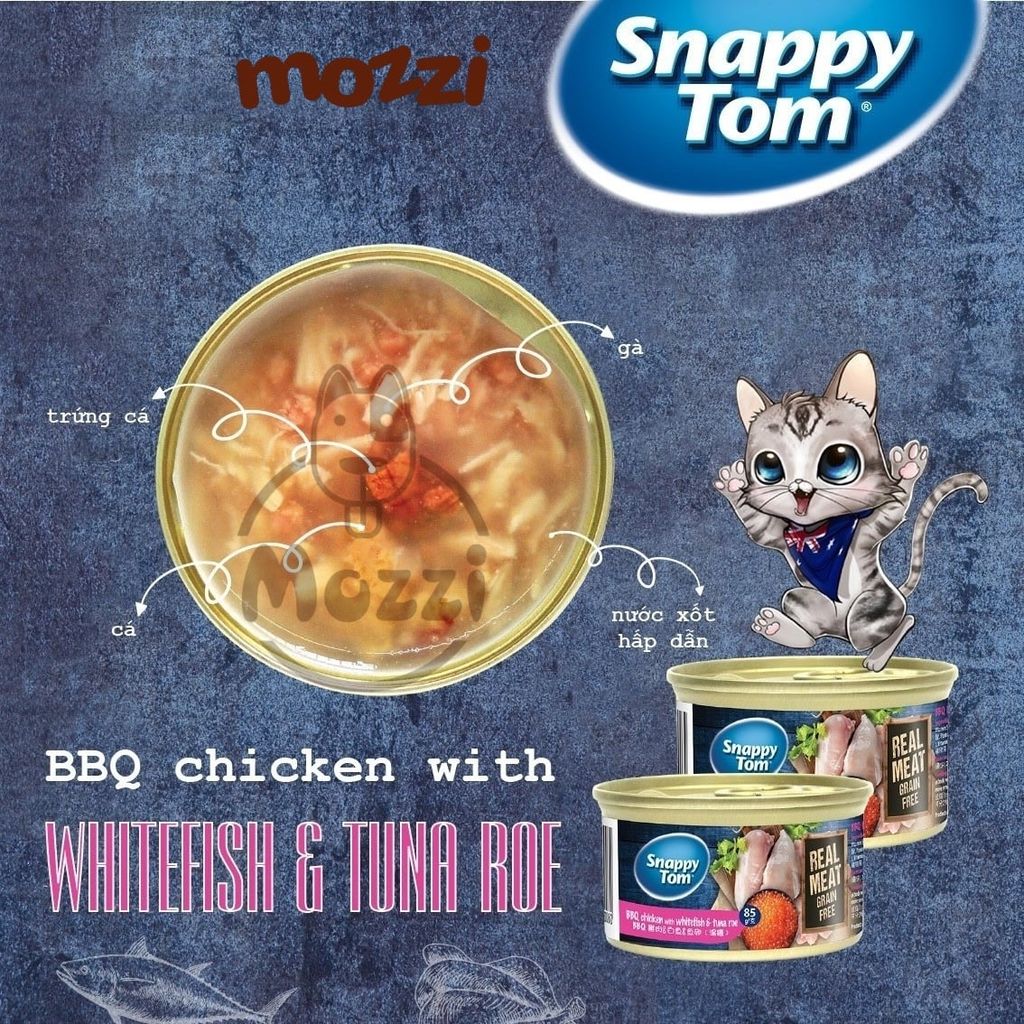 Pate cho mèo Snappy Tom lon 85gr Real Fish Real Meat