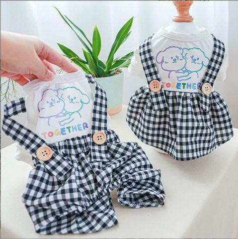 Bộ yếm 2 dây kẻ caro Together