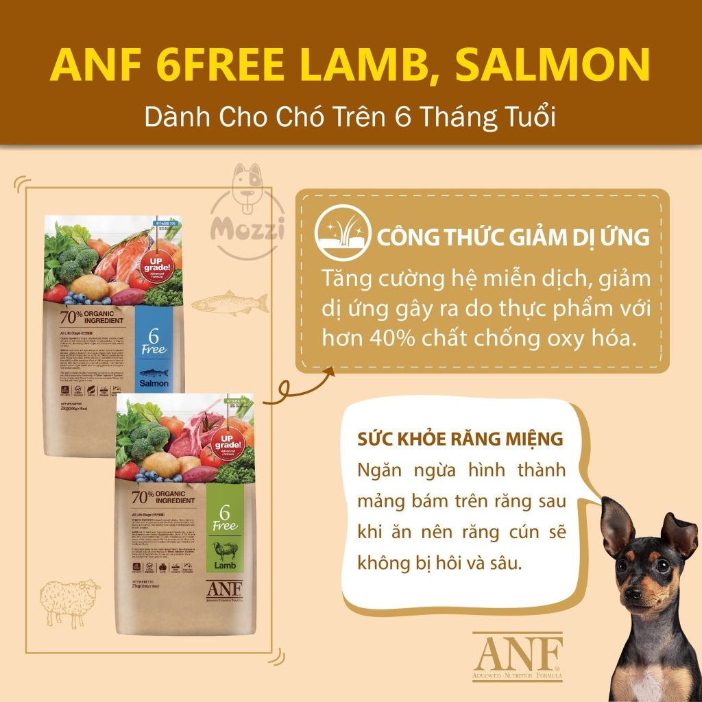 Thức ăn hạt hữu cơ ANF Dog 6Free+ cho chó [400g - 1.6kg - 5.6kg]