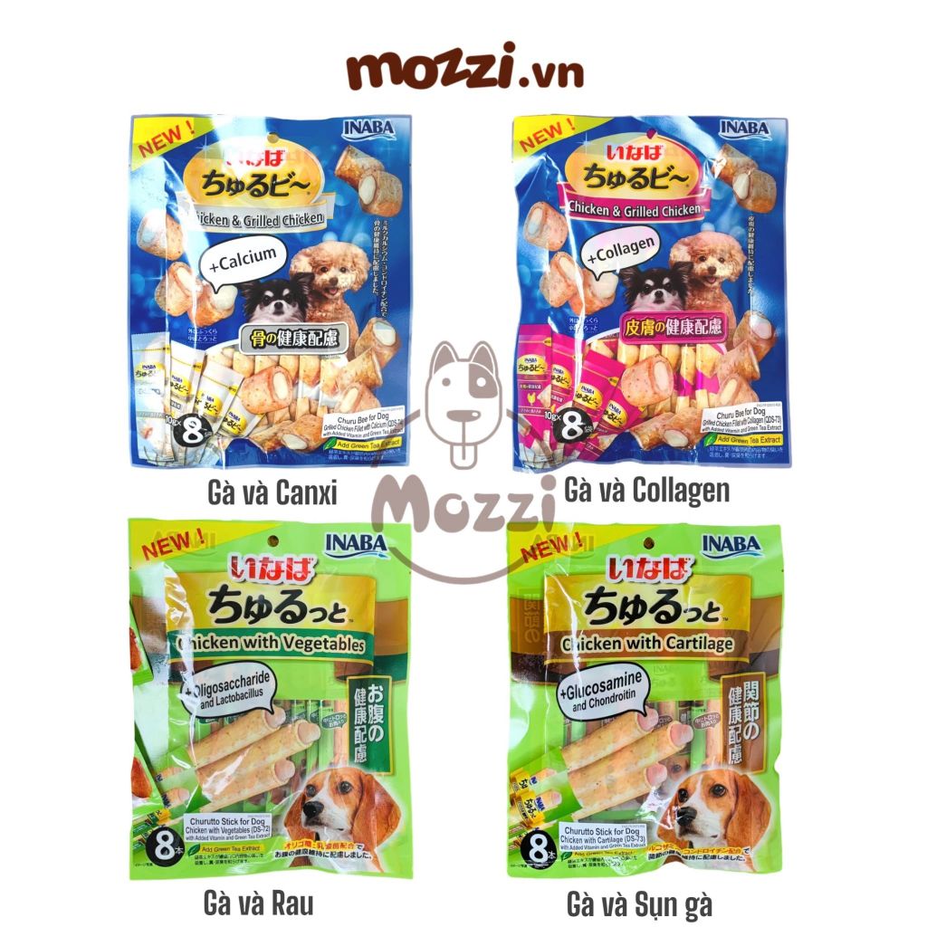 Snack cho chó Gà nhân mềm Inaba Churutto Gói 8 thanh x 10gr