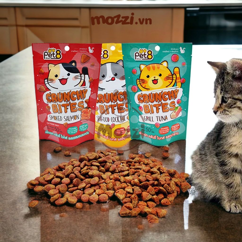 Snack cho mèo Crunchy Bites Pet8 50gr Thái Lan