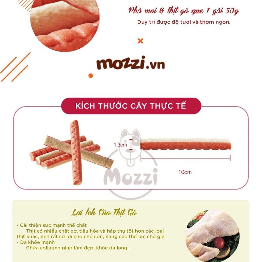 Snack cho chó Phô mai và Thịt que Bowwow 50gr