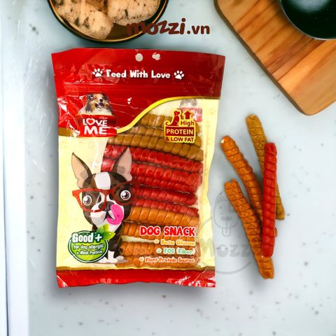  Snack cho chó Que thịt xoắn nhân sữa dê Love Me Thái Lan 
