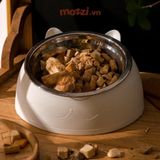  Chén bát ăn cho chó mèo đế nhựa cao có chén inox chống gù 