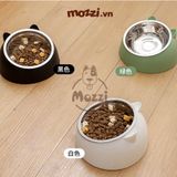  Chén bát ăn cho chó mèo đế nhựa cao có chén inox chống gù 