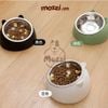 Chén bát ăn cho chó mèo đế nhựa cao có chén inox chống gù