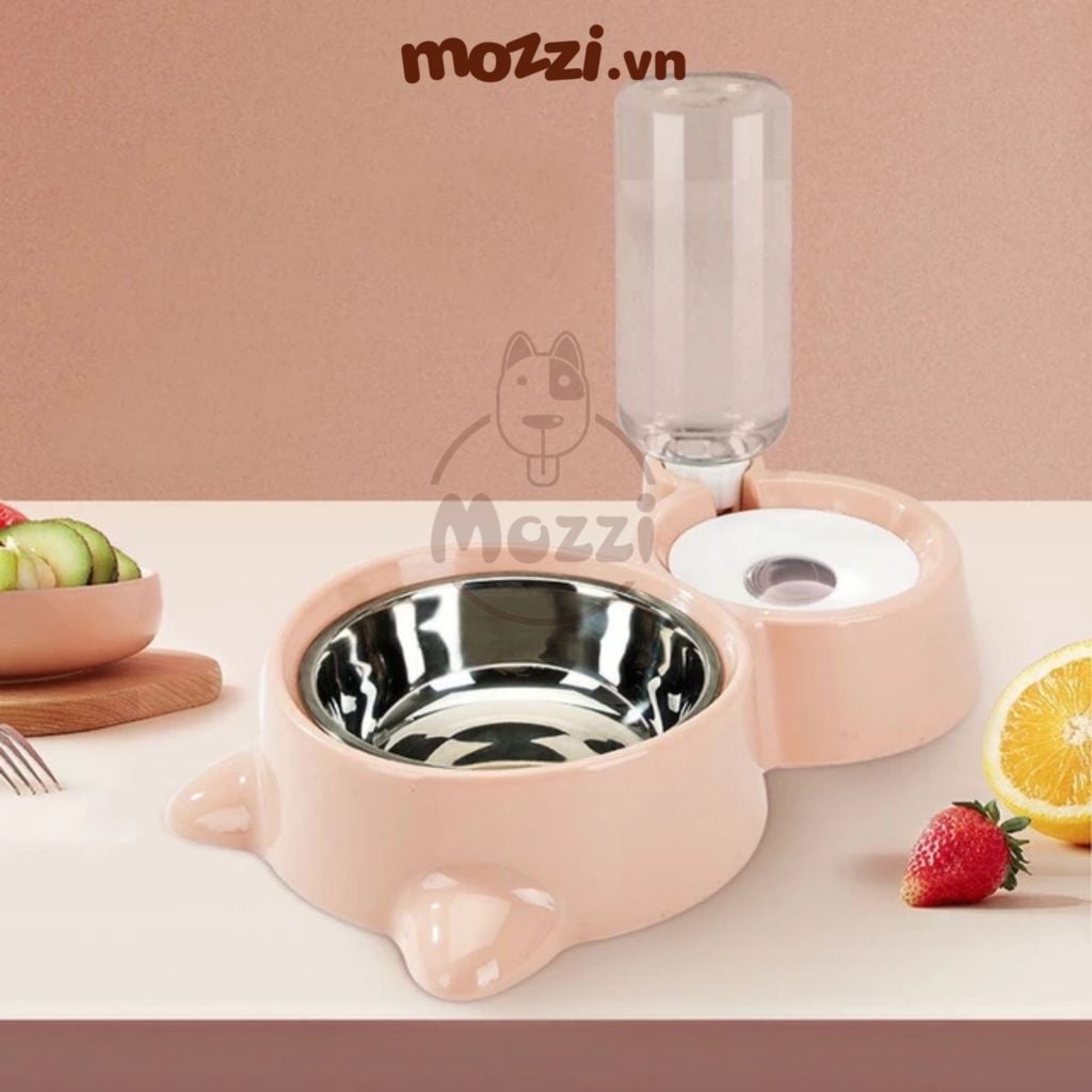 Khay ăn uống tự động hình mặt mèo cho chó mèo