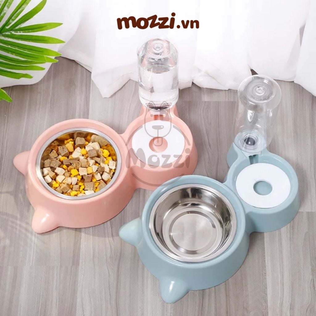 Khay ăn uống tự động hình mặt mèo cho chó mèo