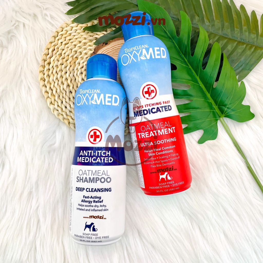 Sữa tắm Tropiclean OXYMED Gội ủ xả viêm da nấm ngứa 592ml cho chó mèo