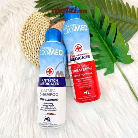  Sữa tắm Tropiclean OXYMED Gội ủ xả viêm da nấm ngứa 592ml cho chó mèo 