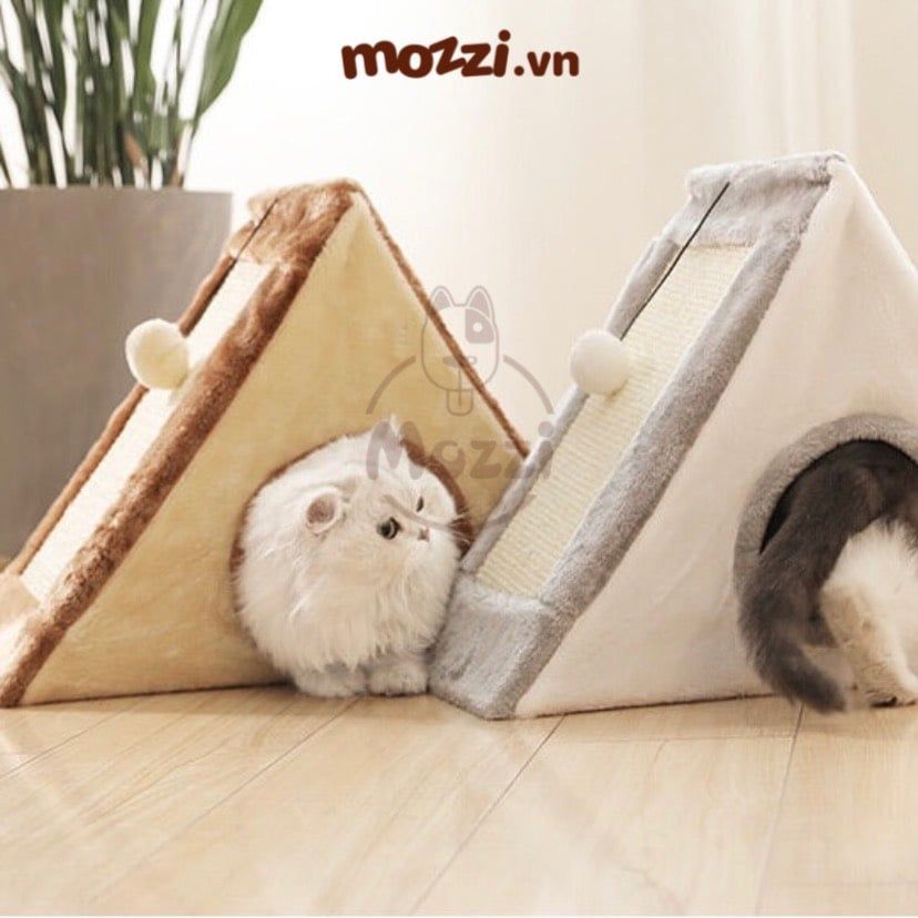 Nhà mèo cào móng tam giác gấp gọn cho mèo