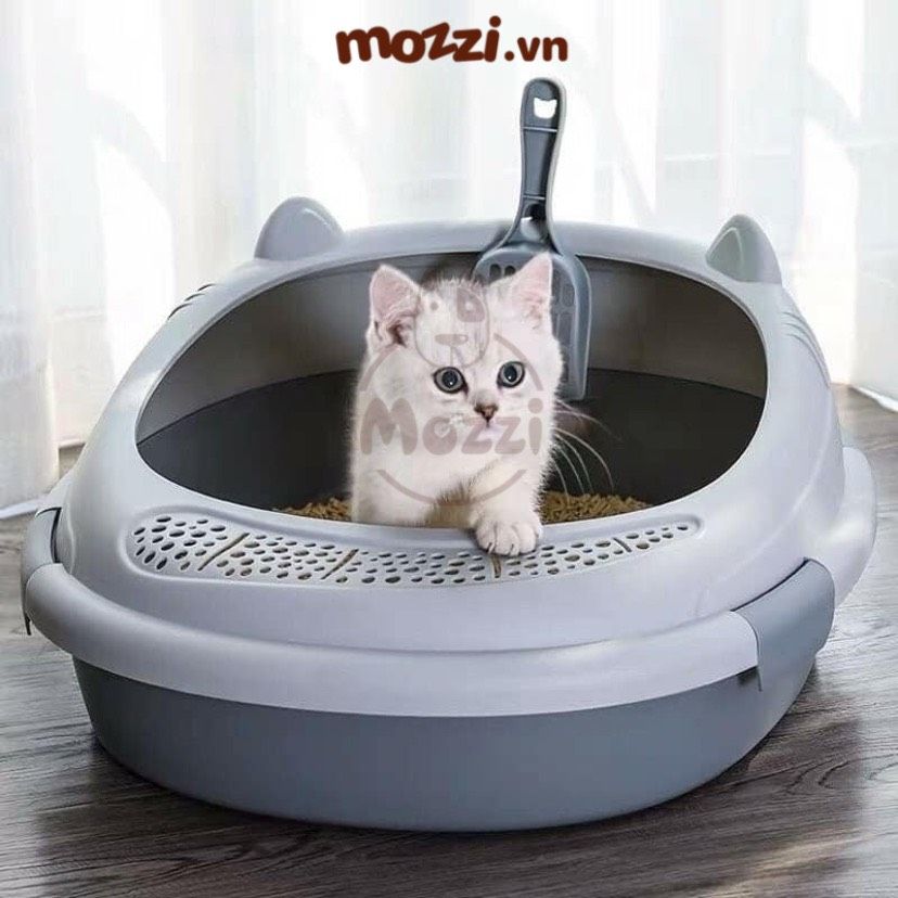 Khay cát vệ sinh cho mèo có bàn đạp chân nhám hình tai mèo