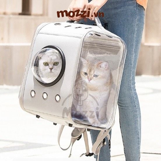 Balo Túi đựng chó mèo Phi hành gia vuông trong suốt lớn 34x30x40cm - Ba lô