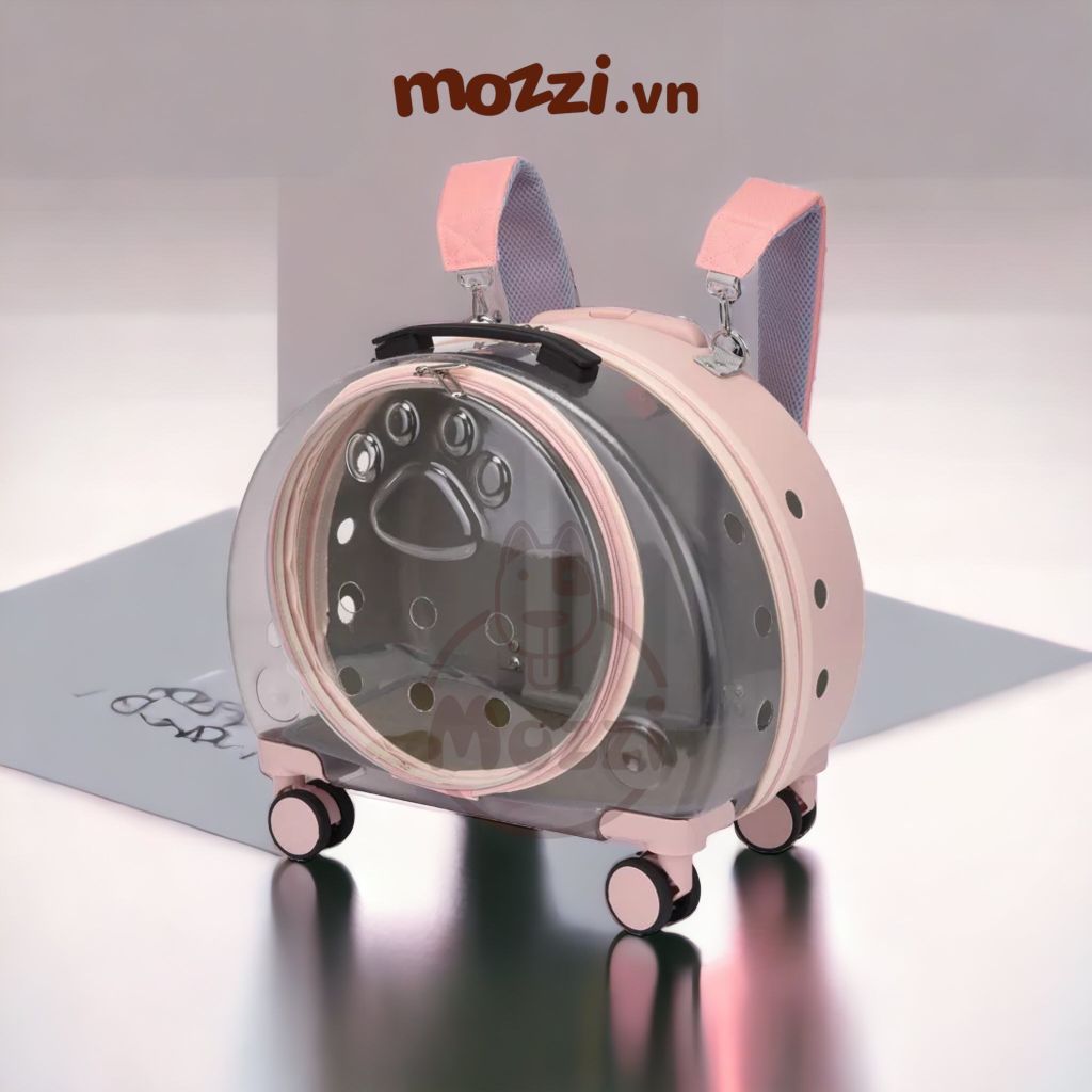 Vali kéo hình bàn chân trong suốt 43x26x40cm cho chó mèo