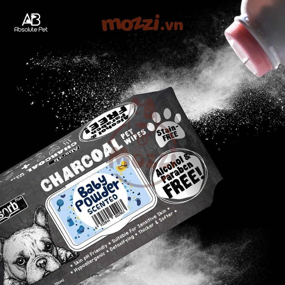 Khăn ướt cho chó mèo Kháng khuẩn than hoạt tính Absorb Charcoal Absolute