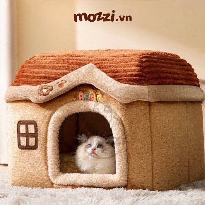 Nhà Nệm cho chó mèo Lâu đài gấu nâu bông mềm