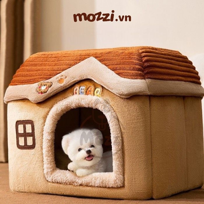 Nhà Nệm cho chó mèo Lâu đài gấu nâu bông mềm
