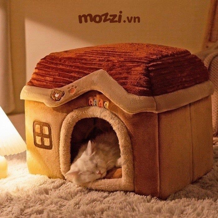 Nhà Nệm cho chó mèo Lâu đài gấu nâu bông mềm