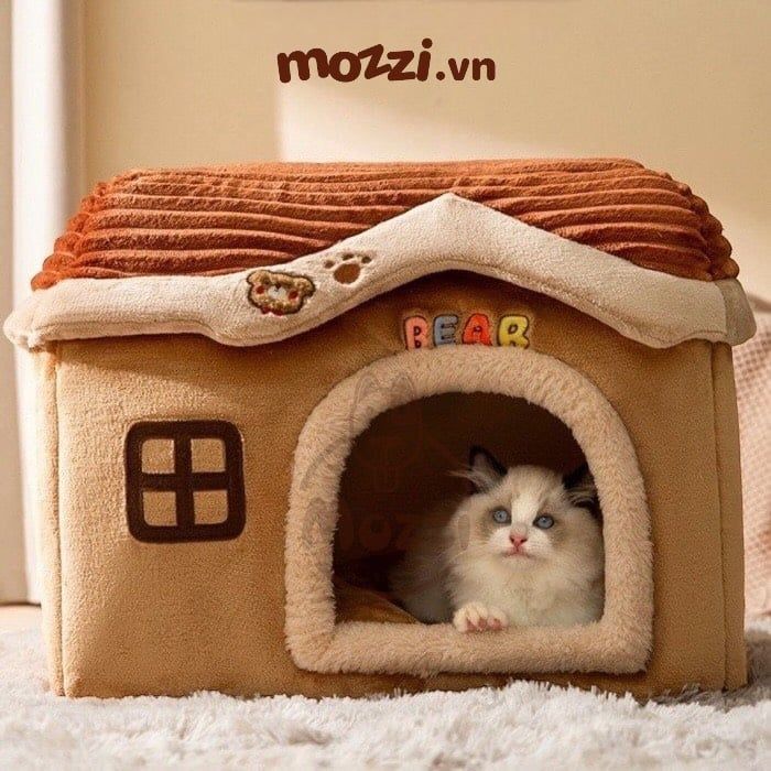 Nhà Nệm cho chó mèo Lâu đài gấu nâu bông mềm