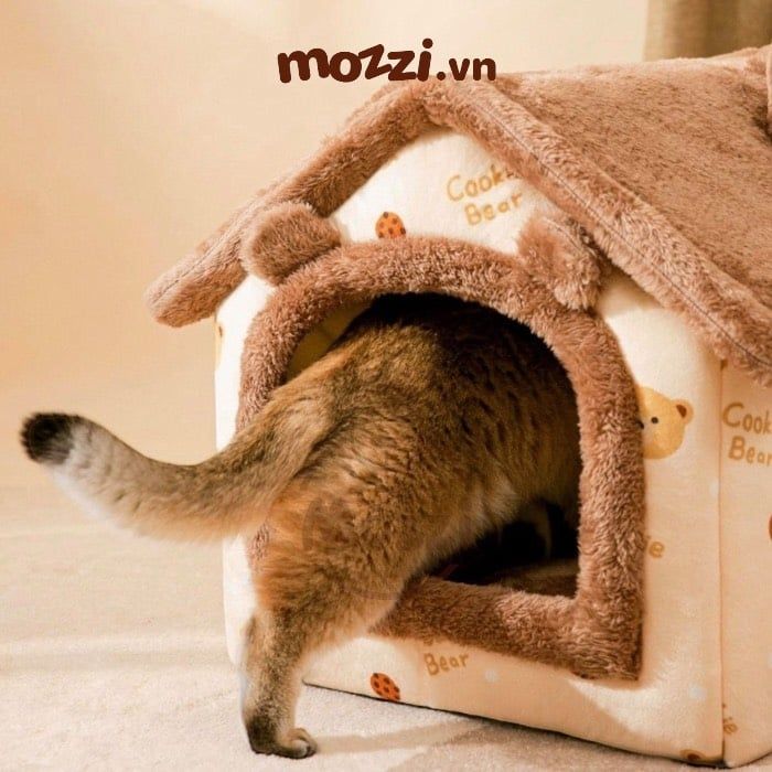 Nhà nệm cho chó mèo có mái viền bông mềm tháo rời