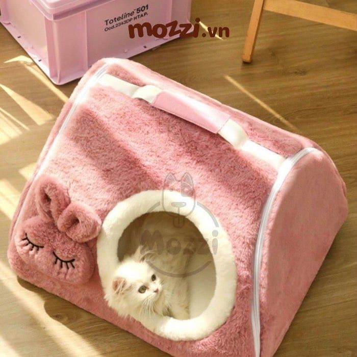 Nhà Nệm cho chó mèo Tai thỏ dạng túi xách dễ thương 50x42x35cm