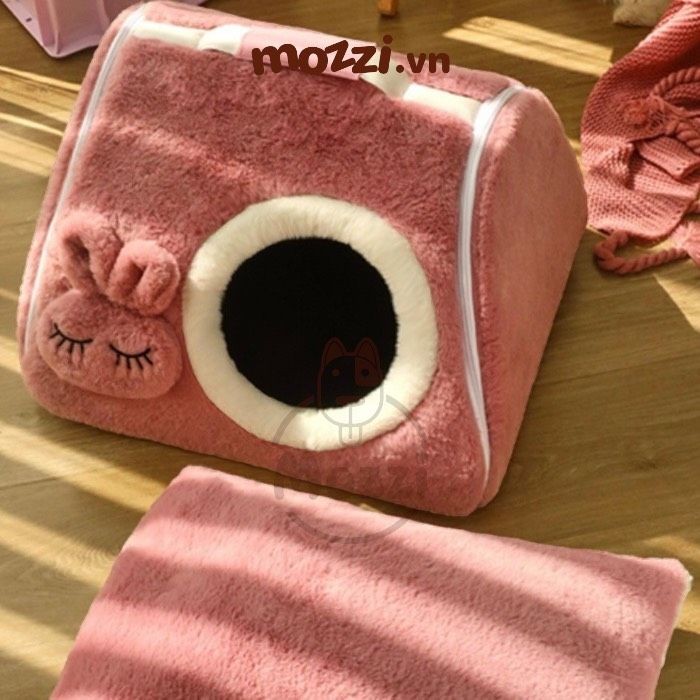 Nhà Nệm cho chó mèo Tai thỏ dạng túi xách dễ thương 50x42x35cm