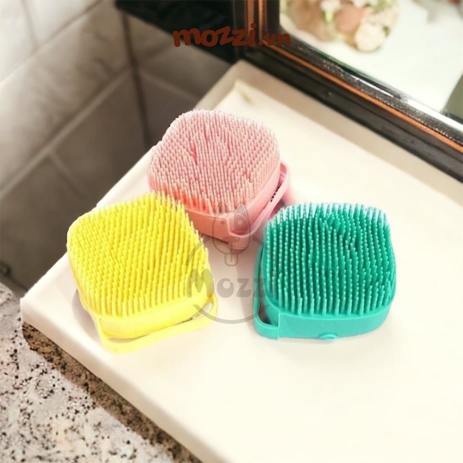 Bàn chải tắm vuông gai mềm tạo bọt đựng xà phòng cho chó mèo nhỏ