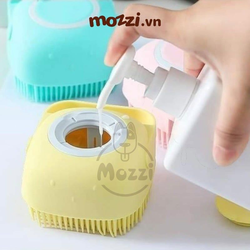 Bàn chải tắm vuông gai mềm tạo bọt đựng xà phòng cho chó mèo nhỏ
