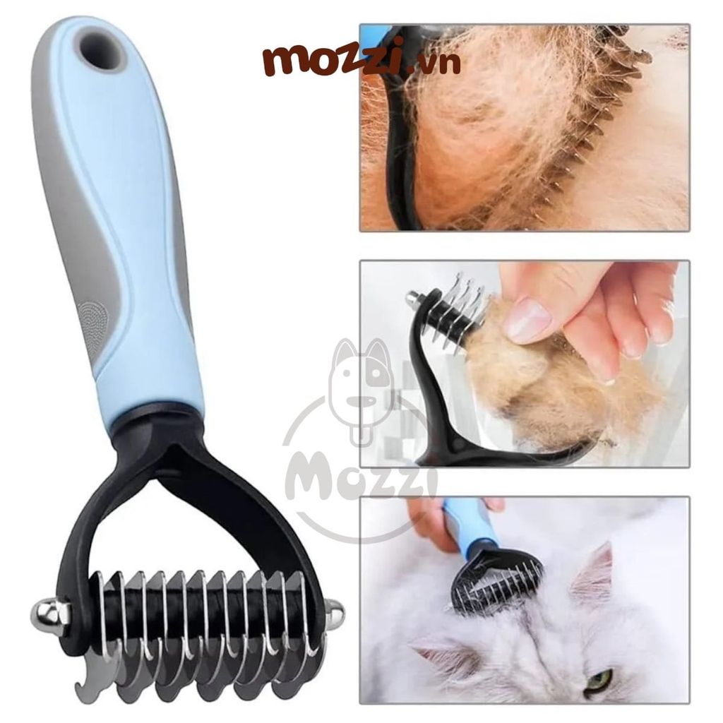Lược chải lông chó mèo có lưỡi răng cưa 2 mặt cắt búi lông và gom lông rụng