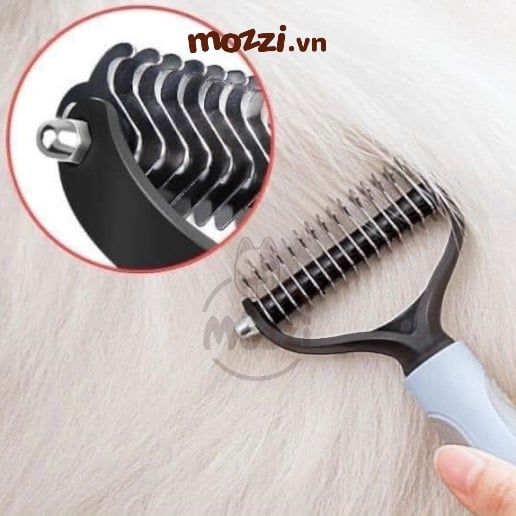 Lược chải lông chó mèo có lưỡi răng cưa 2 mặt cắt búi lông và gom lông rụng