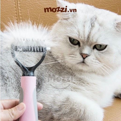 Lược chải lông chó mèo có lưỡi răng cưa 2 mặt cắt búi lông và gom lông rụng