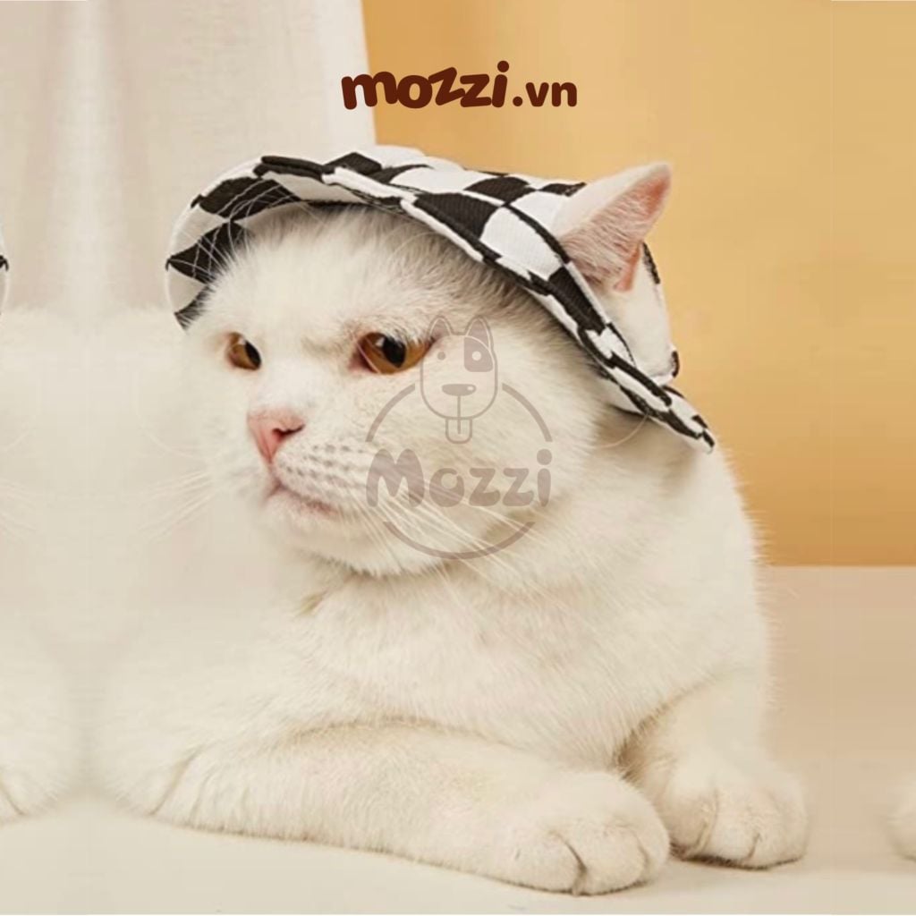 Nón tròn vành caro dễ thương cho chó mèo