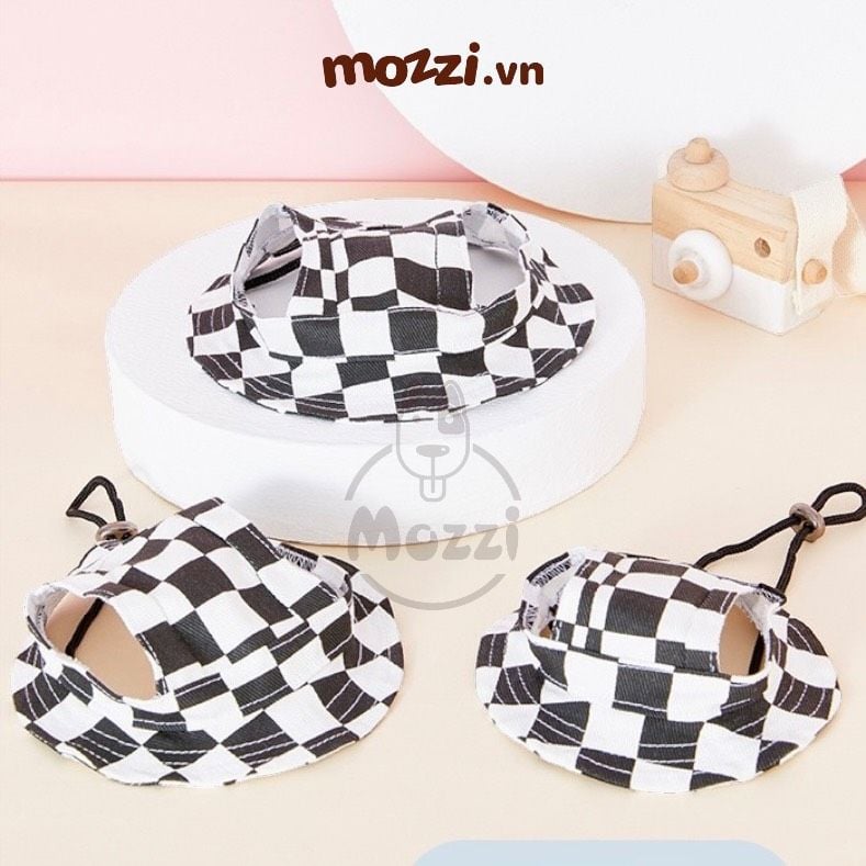 Nón tròn vành caro dễ thương cho chó mèo