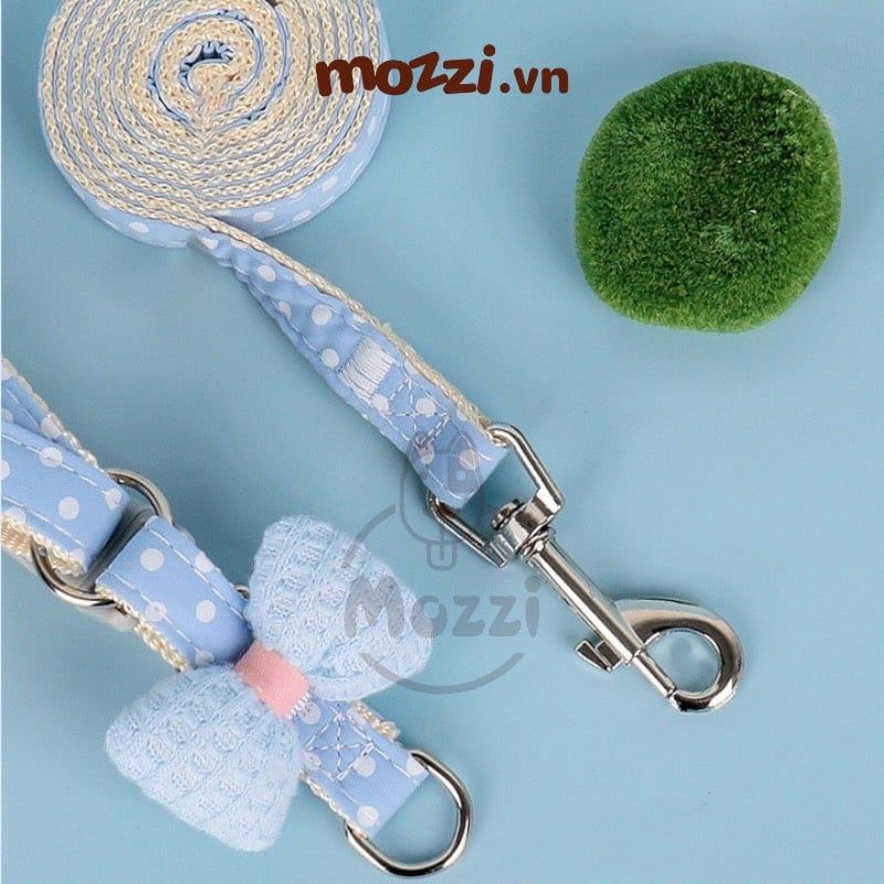 DoHa Dây dắt yếm ngực gắn nơ cotton cho chó mèo